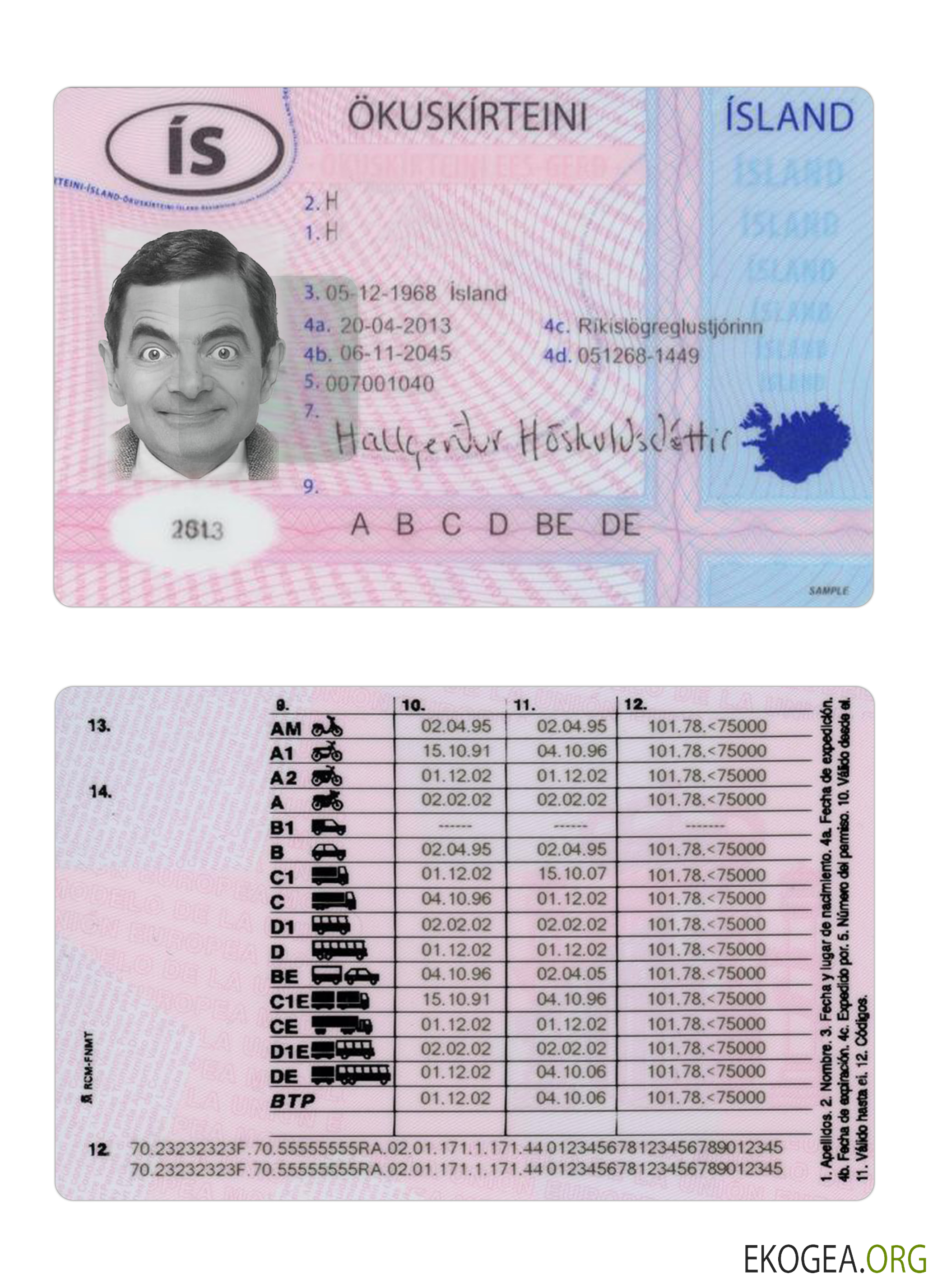 Iceland driving license 2013 present